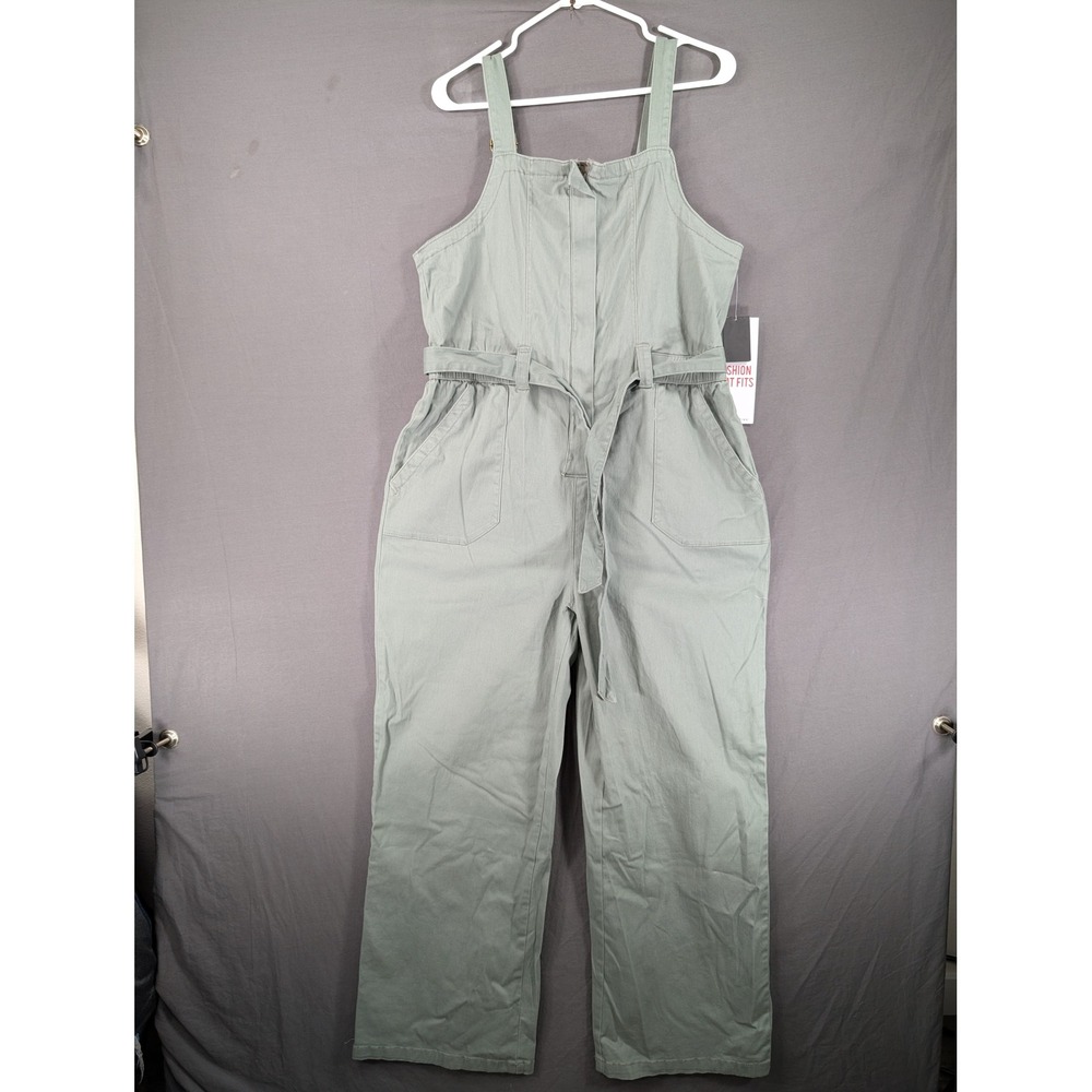 Celebrity Pink Womens Tie Waist Denim Jumpsuit XL Sage‎ Green Sleeveless 5213